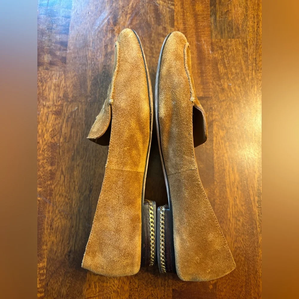 Tory Burch Suede Tan Logo Loafers Size 8 - Picture 3 of 6